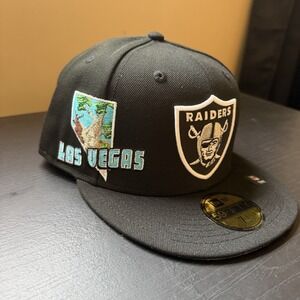 Las Vegas Raiders Fitted New Era Hat 59FIFTY Black Size 7 1/2 Custom